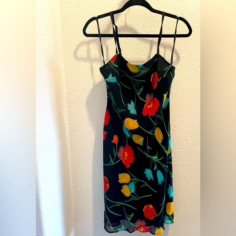 Hugo Buscati Rayon Black dress with colorful abstract floral print